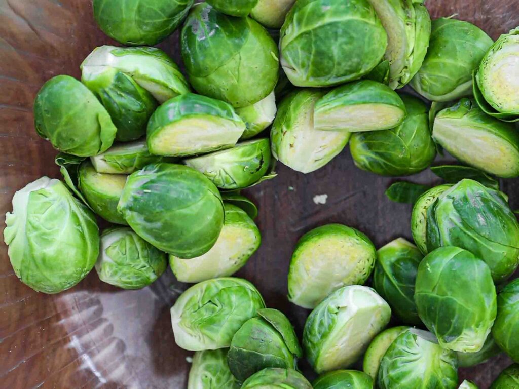 raw halved brussels sprouts